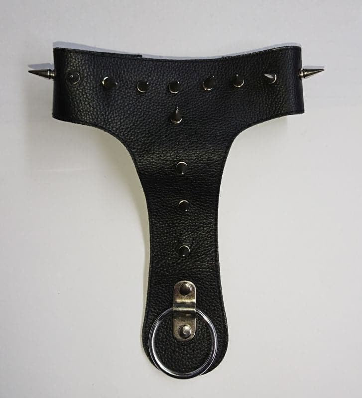 Devils Spiked Leather Collar with O Ring - - Cock Rings