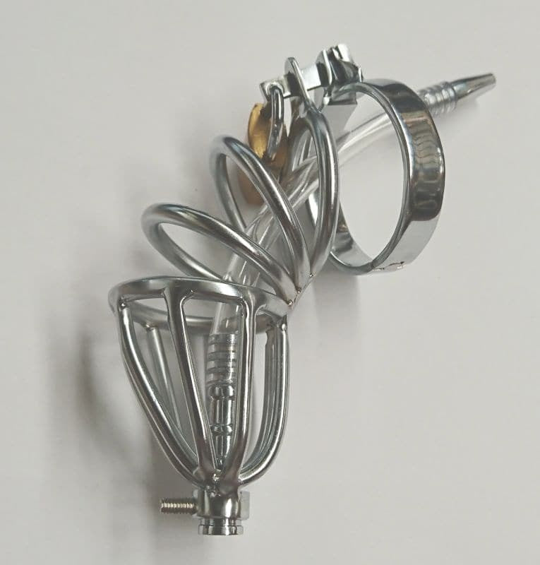 Hoop Male Chastity Cage with Urethral Tube - - Male Chastity