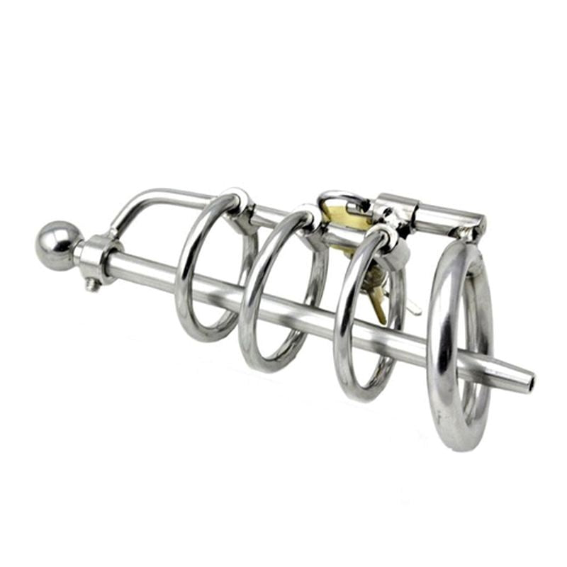 Locking Steel Chastity Device with Penis Plug - - Male Chastity
