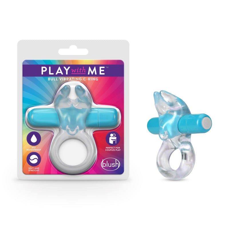 Play With Me Bull Vibrating C-Ring - Blue - - Vibrating Cock Rings