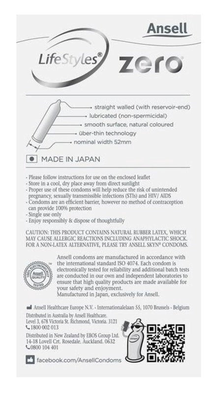 Ansell Zero Uber Thin Condoms - - Condoms
