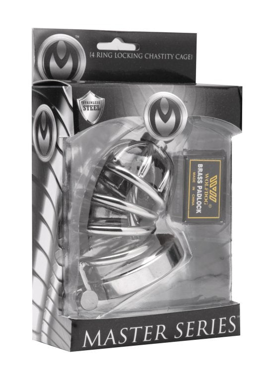 Asylum 4 Ring Locking Chastity Cage - - Male Chastity