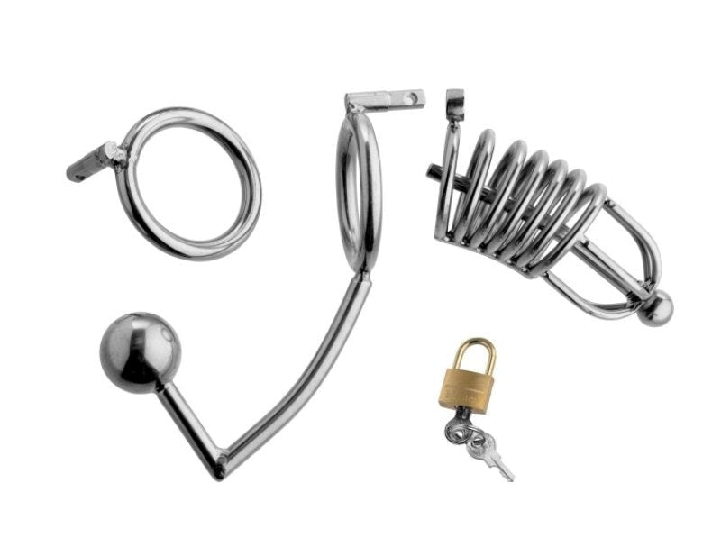 Condemned Penetration Cage with Anal Urethral Insertion - - Penis Plugs