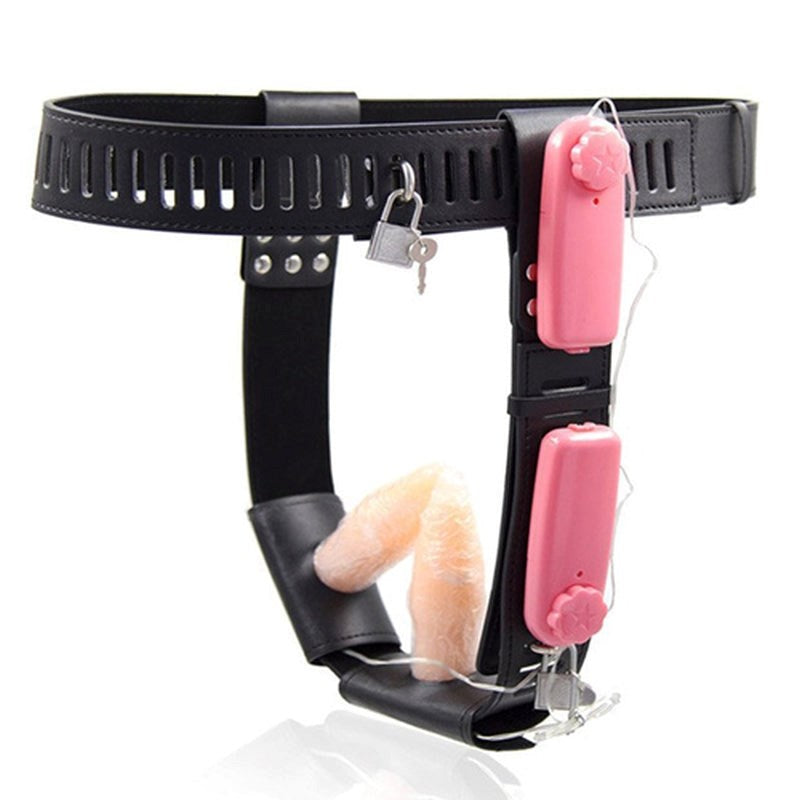 Female Chastity Belt With Double Vibration Plug - - Male Chastity