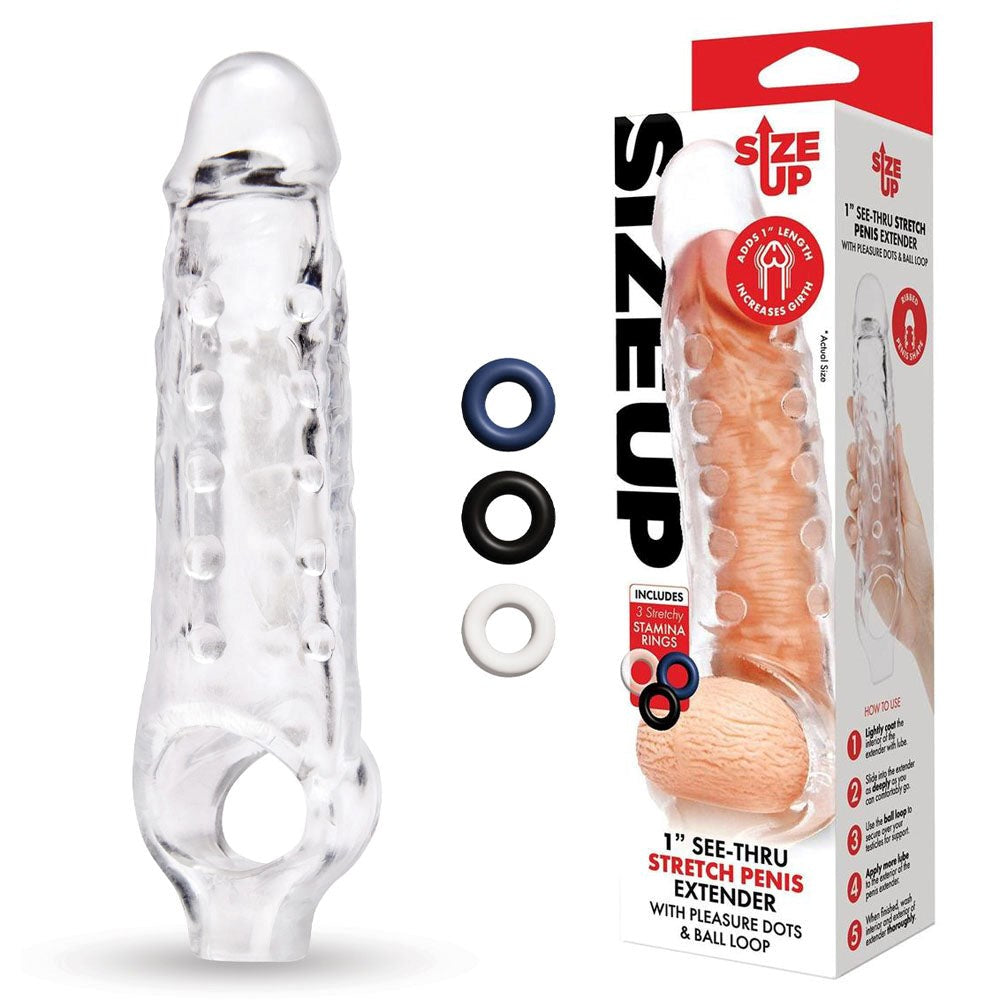Size Up 1 Inch See-Thru Stretch Penis Extender - - Pumps, Extenders and Sleeves