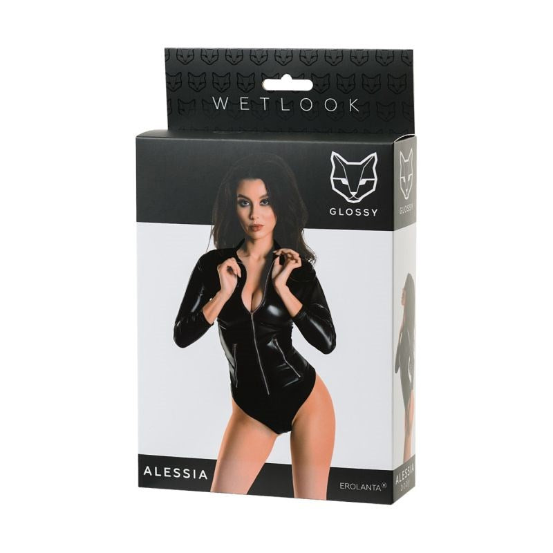 Glossy Wetlook Womens Bodysuit With Zip Alessia Large - - Teddies and Bodysuits