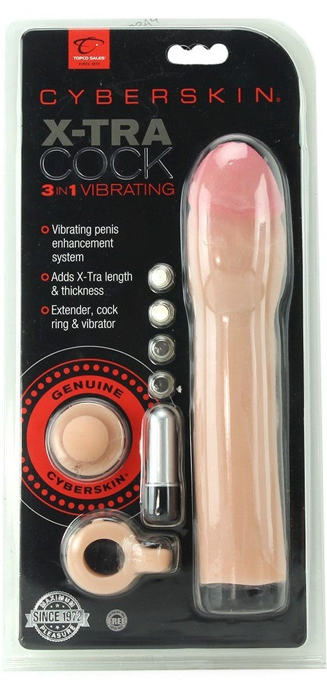 X-TRA Cock Cyberskin 3-in-1 Vibrating - - Pumps, Extenders and Sleeves