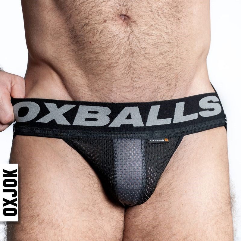 Oxballs Airmesh Swagger Sexy Mens Jockstrap Tar Black - Jocks and G-Strings