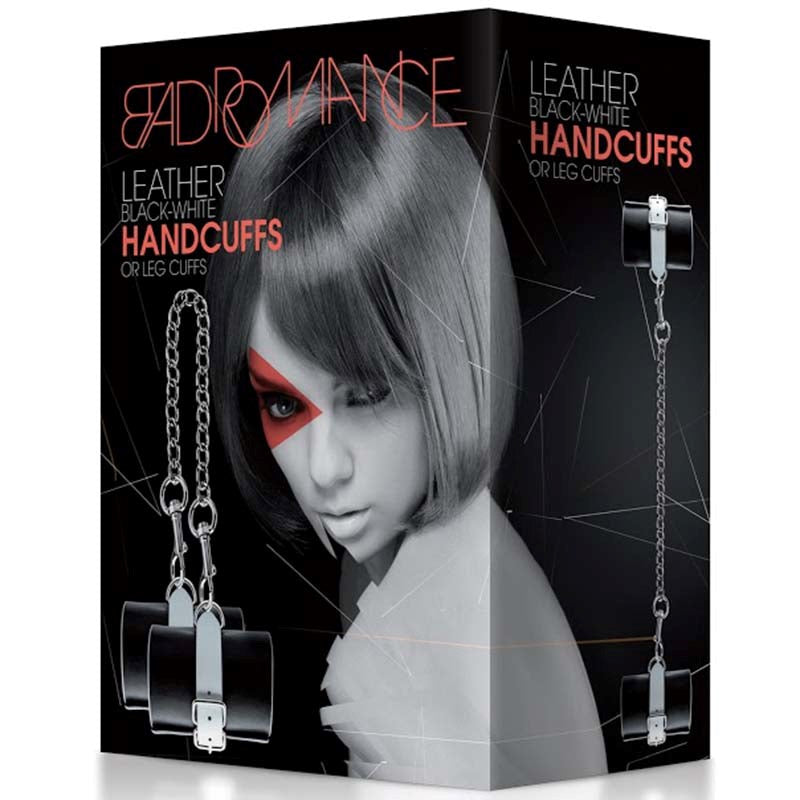 Bad Romance Leather Black & White Hand or Leg Cuffs - - Collars And Cuffs
