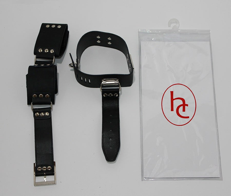 BDSM Gear Leather Cuffs & Collar - - Collars And Cuffs