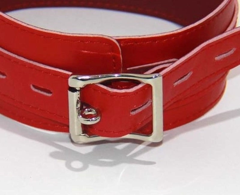 BDStyle Faux Leather Collar Adjustable Red Thick - - Collars And Cuffs