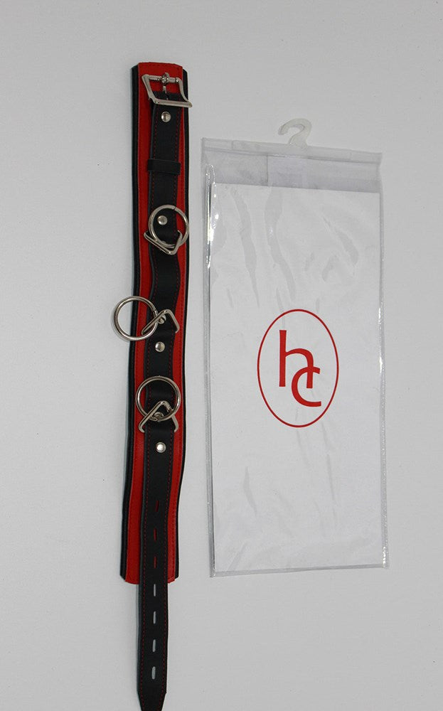 BondageInc Bondage Red and Black Collar with O-Rings - - Collars And Cuffs