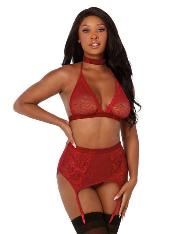 Bralette Garterbelt G-String & Choker - - Bras and Bra Sets