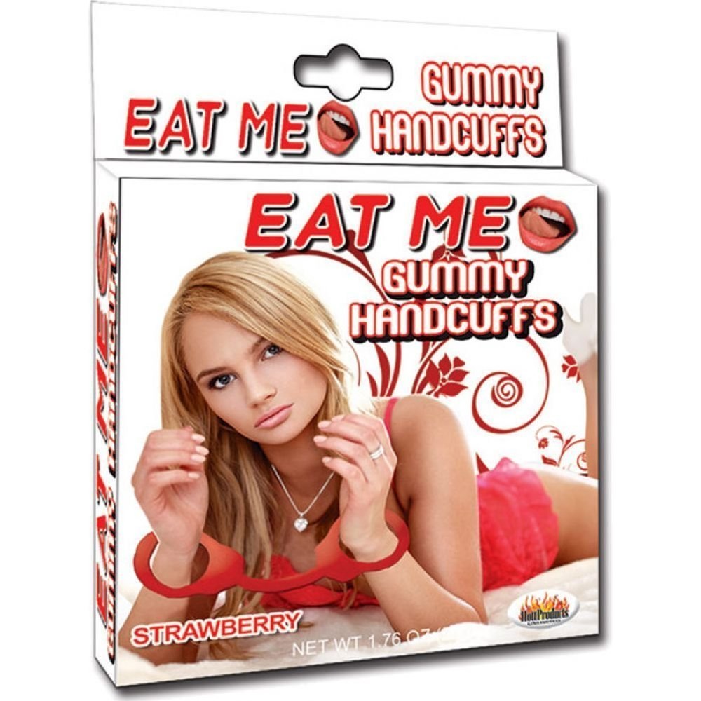 Eat Me Gummy Hand Cuffs Strawberry - - Collars And Cuffs