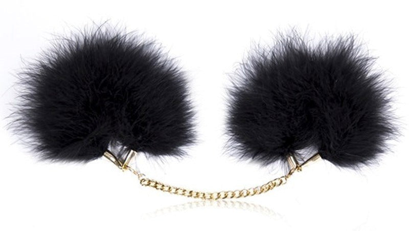Fur Cuffs with Golden Chain - - Cuffs and Restraints