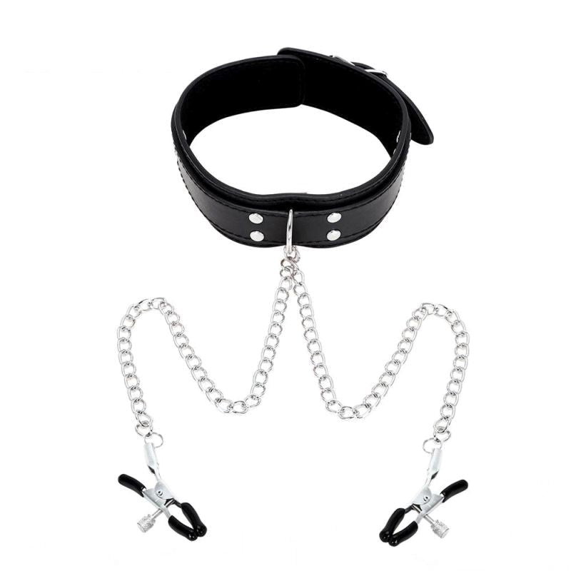 KinkCraft Slave Collar Leather and Nipple Clamps - - Collars and Leads
