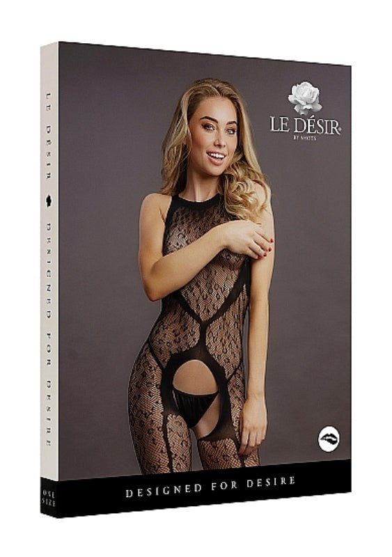 Le Desir Crotchless Leopard Bodystocking - Black One Size - - Body Stockings