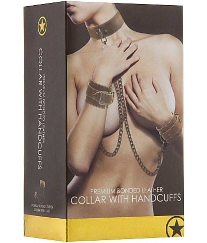 Ouch! Collar With Handcuffs Brown - - Collars And Cuffs