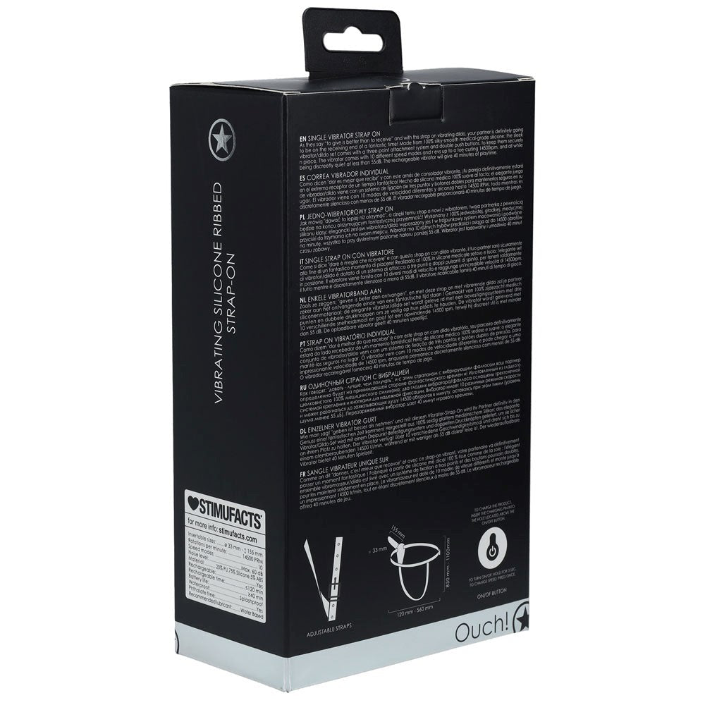 OUCH! Vibrating Silicone Ribbed Strap-On - - Strap On Sextoys