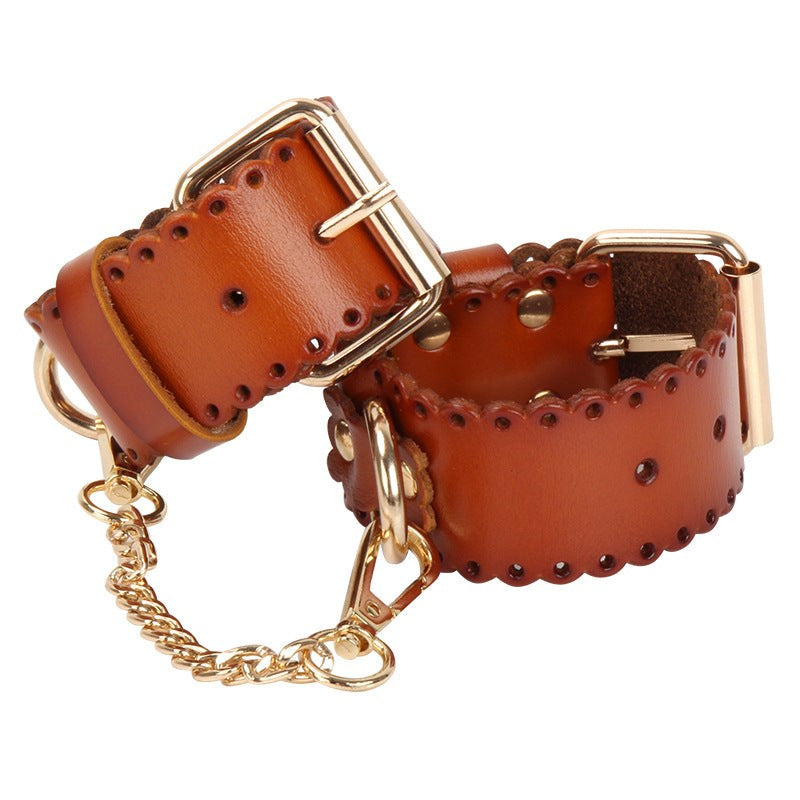 Real Leather Handcuffs - - Collars And Cuffs