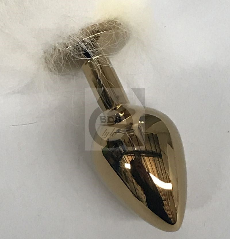 White Faux Fox Tail Steel Anal Plug Gold - - Steel Sex Toys