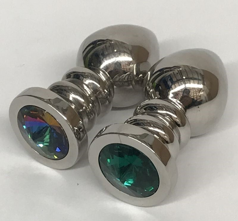 Ribbler Metal Jeweled Medium Butt Plug Green - - Steel Sex Toys