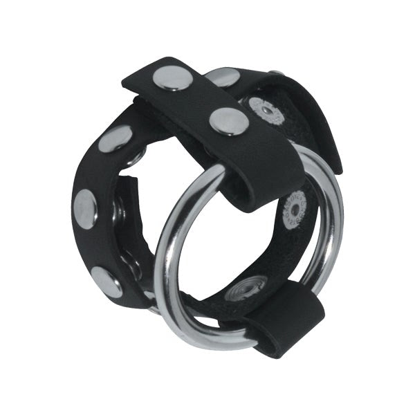 English Leather Cock Cage With T Style Testicle Divider - Male Chastity