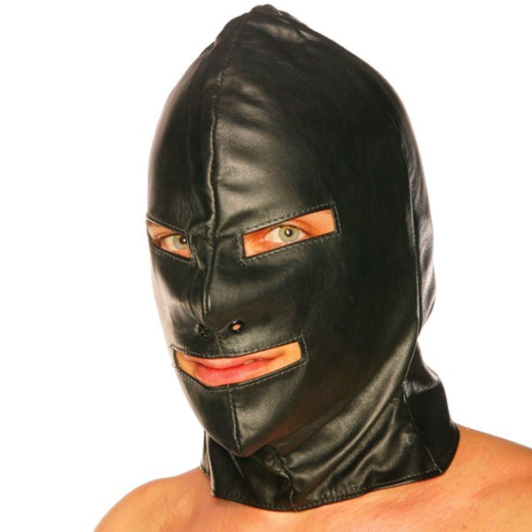 Spartacus Full-Leather Adjustable Lace-Up Hood - Sensory Exploration Delight - - Bondage Hoods