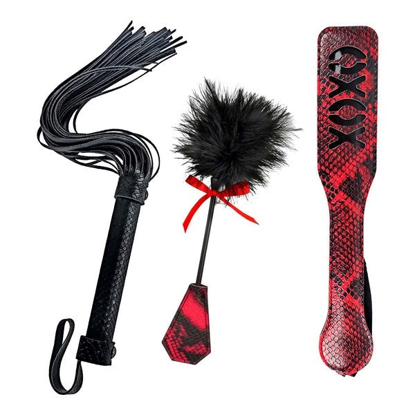 LOVERS KITS - Bondage Whip, Tickler, and XOXO Paddle Set - - Bondage Kits