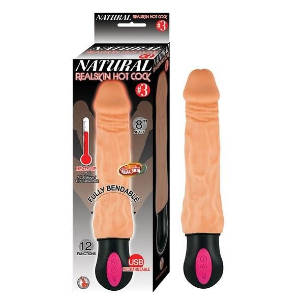 NATURAL REALSKIN 8" Heated Pleasure Toy - 12 Functions - - Vibrating Dildos