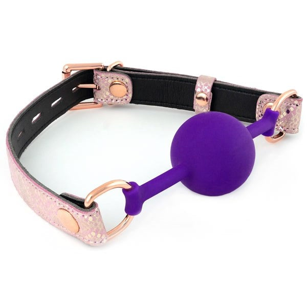 Exotic Allure - Silicone Purple Ball Gag with Pink Snake Strap - Bondage Gags and Bits