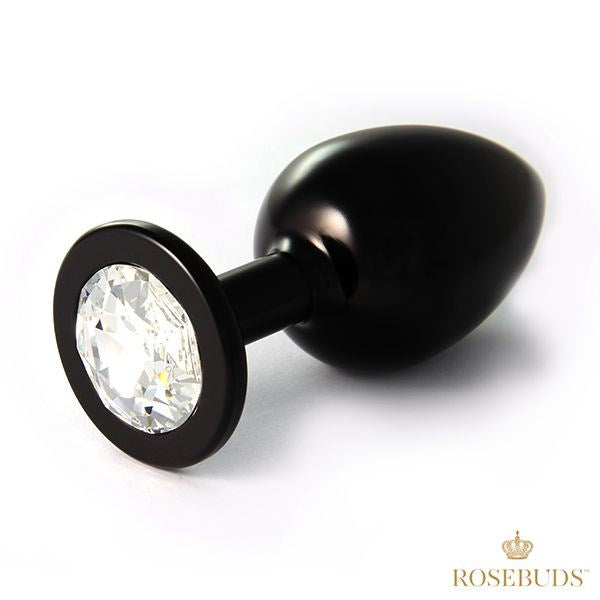 Rosebuds Luxurious Aluminium Black Butt Plug - Jeweled Clear XL - - Butt Plugs