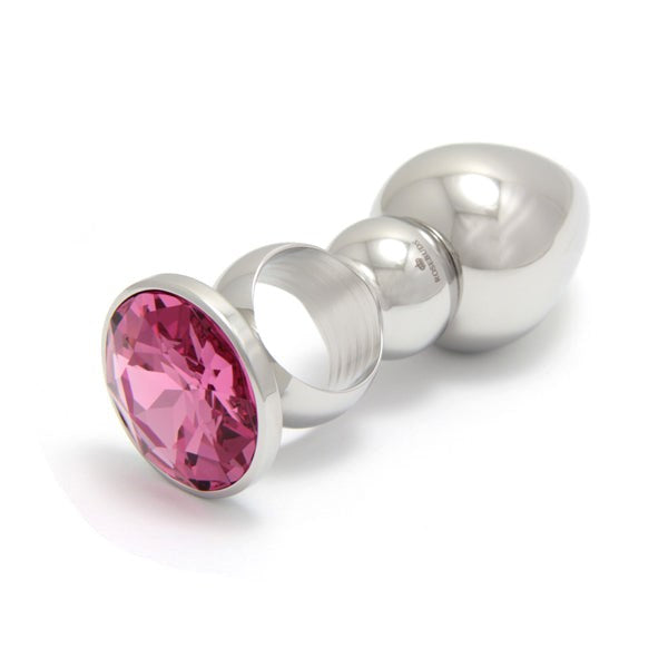 Rosebuds Versatile Ringed Stainless Steel Butt Plug with Crystal Gem - - Butt Plugs