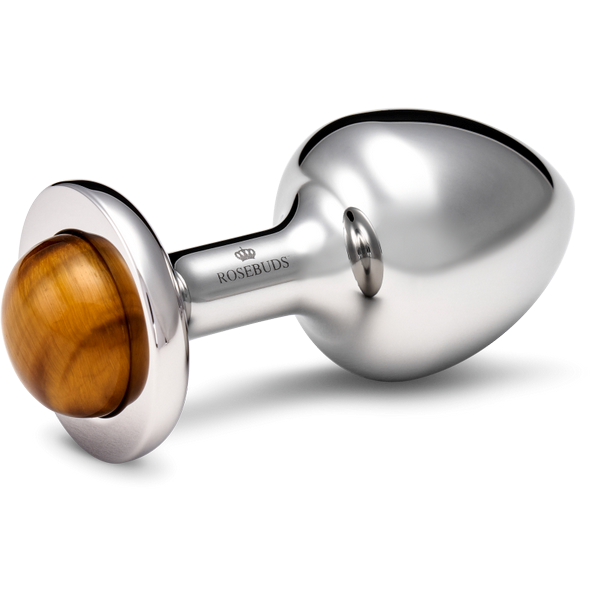 Rosebuds Luxury Stainless Steel Anal Plug with Tiger Eye Crystal - - Butt Plugs