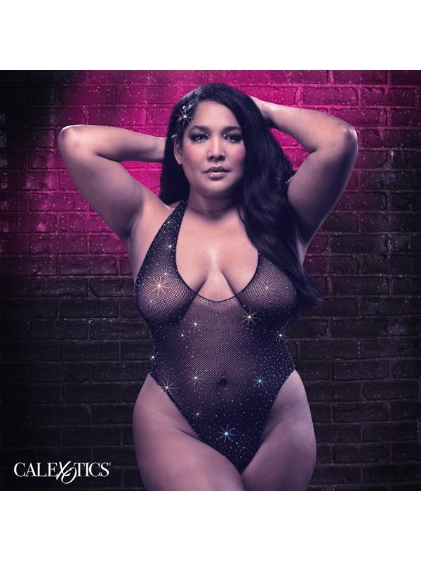 Radiance Plus Size Deep V Mesh Bodysuit with Thong - Teddies and Bodysuits
