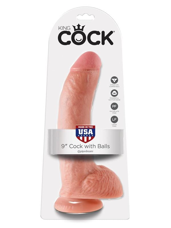King Cock 9 Inch Realistic Dong with Balls and Suction Cup - - Realistic Dildos
