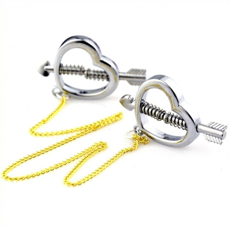 Cupid Nipple Press Clamps With Chain - - Nipple and Clit Clamps