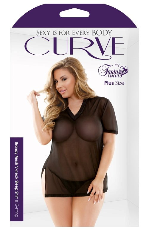 Curve Brandy Mesh Sleep Shirt And G-String - - Bras and Bra Sets