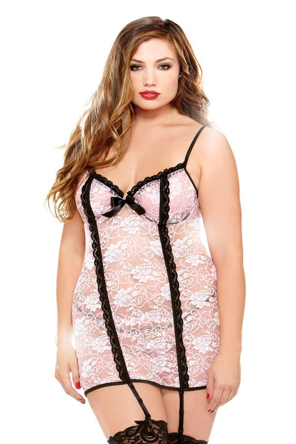Curve Chemise & Matching Thong & Ribbon - - Babydolls and Chemises