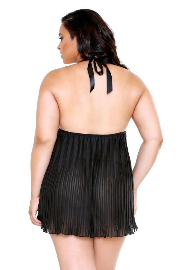 CURVE Pleated Lace Cup Chemise & G-String - - Bras and Bra Sets