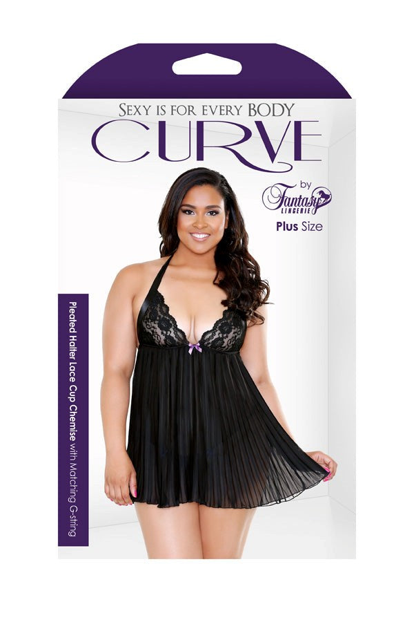 CURVE Pleated Lace Cup Chemise & G-String - - Bras and Bra Sets