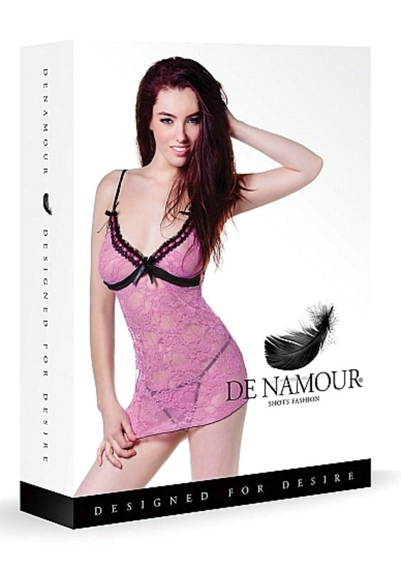 De Namour Pink/Black Babydoll & G-String - - Babydolls and Chemises