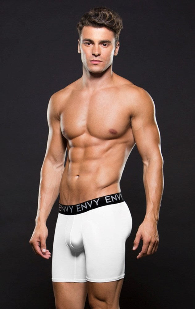 Envy Micro LowRise Logo Athletic Long Boxer White - Jocks and G-Strings