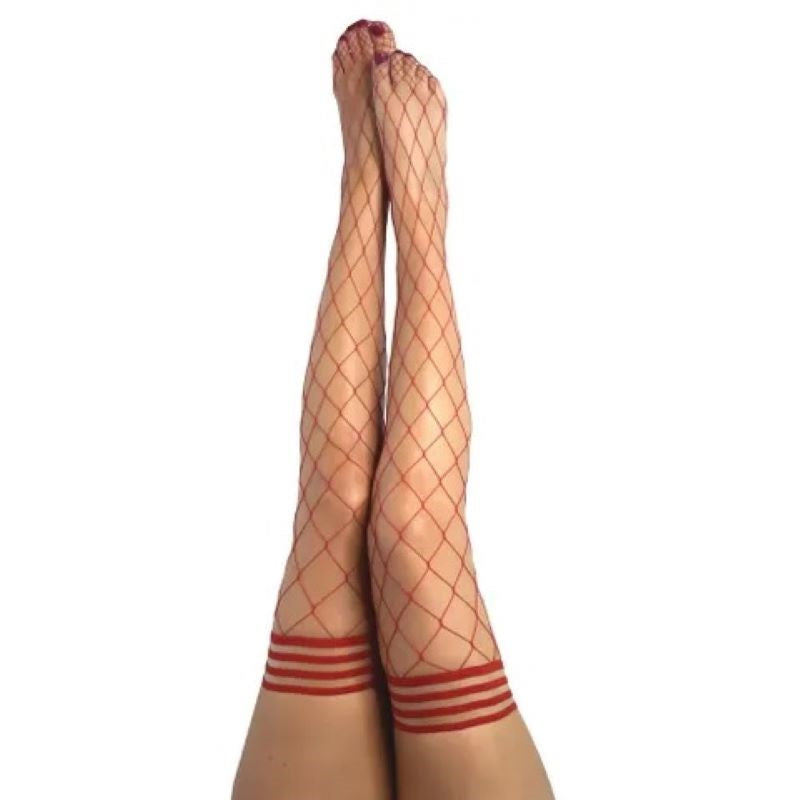 Kixies CLAUDIA Large Diamond Red Fishnet - - Hosiery