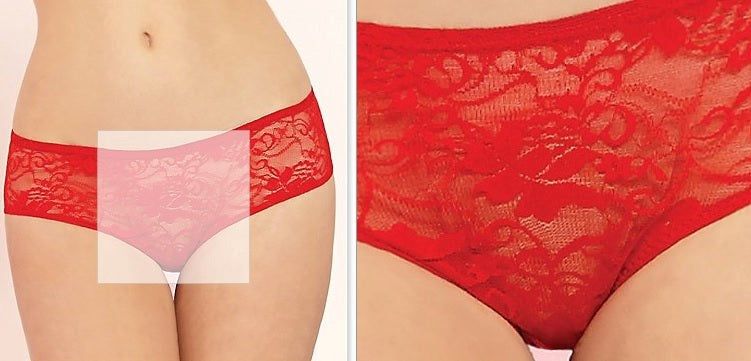 Lace Boyshorts Open Crotch & Ruffles Red - - Bras and Bra Sets