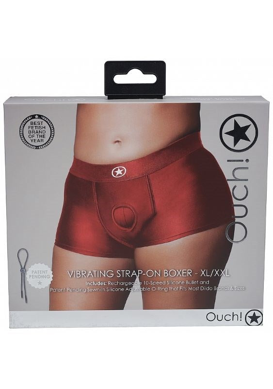 Ouch! Vibrating Strap-on Boxer - Red - - Strap On Sextoys