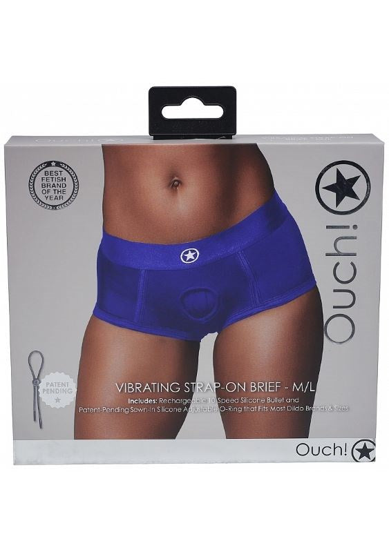 Ouch! Vibrating Strap-on Brief - Royal Blue - - Strap On Sextoys