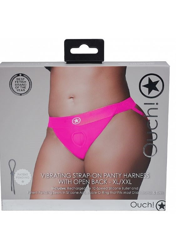 Ouch! Vibrating Strap-on Panty Harness with Open - Pink - - Strap On Sextoys