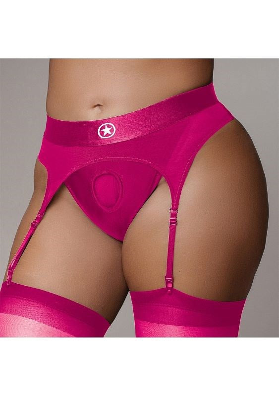 Ouch! Vibrating Strap-on Thong with Adjustable Garters - Pink - - Strap On Sextoys