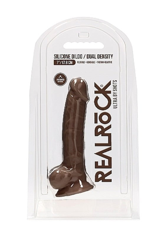 Realrock Ultra Silicone Dildo with Balls Brown - - Realistic Dildos